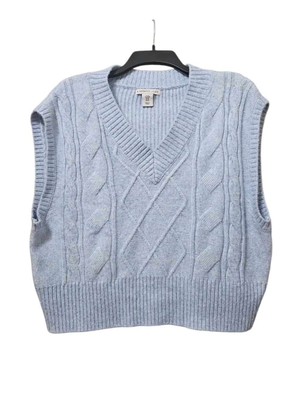 Sincerely Jules Light Blue Ribbed Knit V-Neck Sweater Vest Soft Preppy Womens